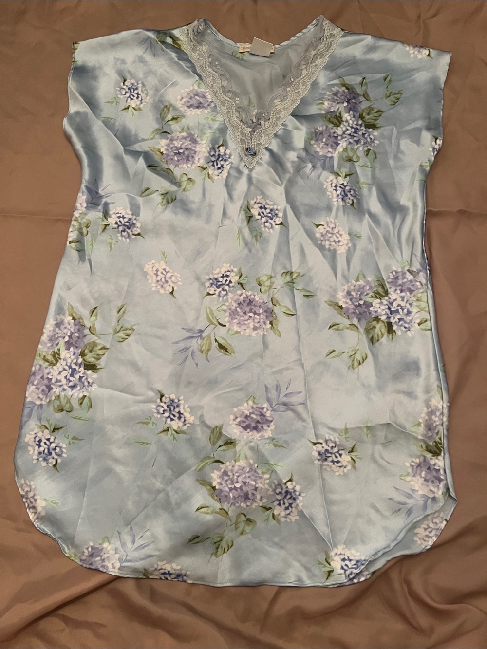 Light Blue Floral Lace-Trim Slip Nightgown